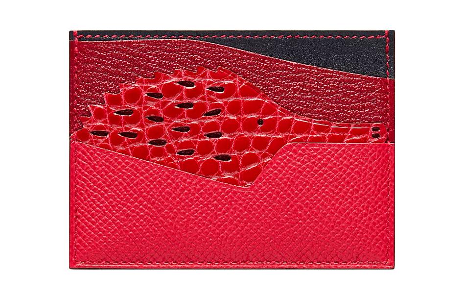 HERMES Кожаный картхолдер из телячьей кожи Mysore козьей кожи крокодиловой кожи в тёплых красных тонах для женщин — фото 3