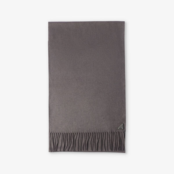 

Шарф из смеси шелка и кашемира с бахромой и логотипом Prada, серый