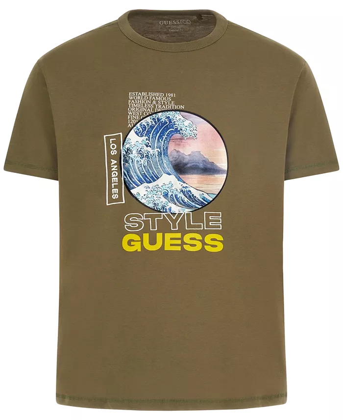 

Мужская футболка с коротким рукавом и принтом японской волны GUESS, зеленый