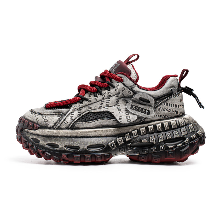 

JANECO Антискользящие износостойкие массивные низкие кроссовки мужские серо-красные, цвет Gray Red