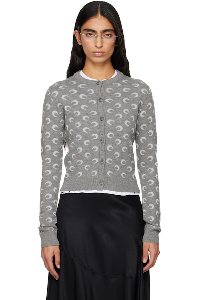 

Marine Serre Кардиган облегающего кроя из жаккардовой вязки «Серая луна»