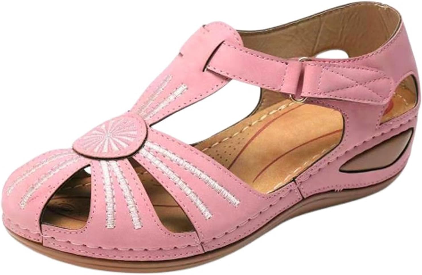 

Женские сандалии на танкетке, летние нарядные, закрытый носок, пляжные бохо с ремешком на щиколотке, удобные сандалии-слипоны в стиле гладиатор Generic, розовый