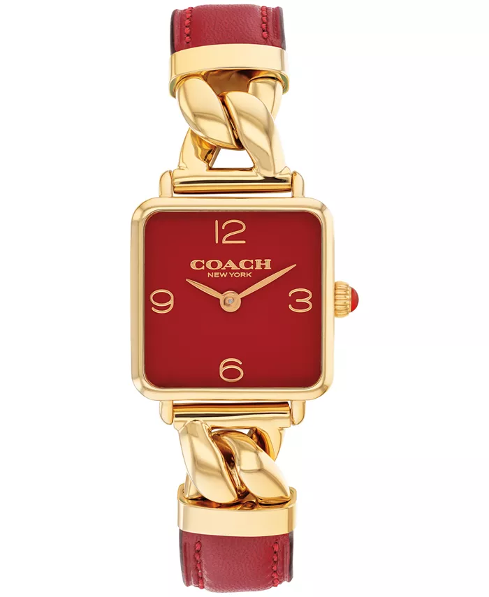 

Женские часы Cass с золотистым корпусом из нержавеющей стали и ремешком из красной кожи, 22 мм COACH