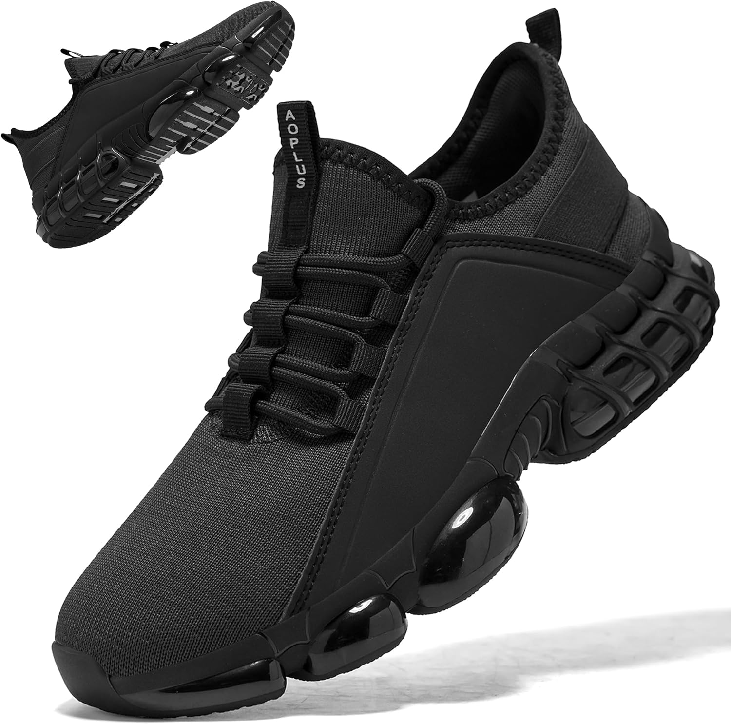 

Мужские кроссовки для ходьбы, мужские сникерсы, дышащий сетчатый верх, поддерживающая подошва, стабильность пятки, модные кроссовки Aoplus, черный