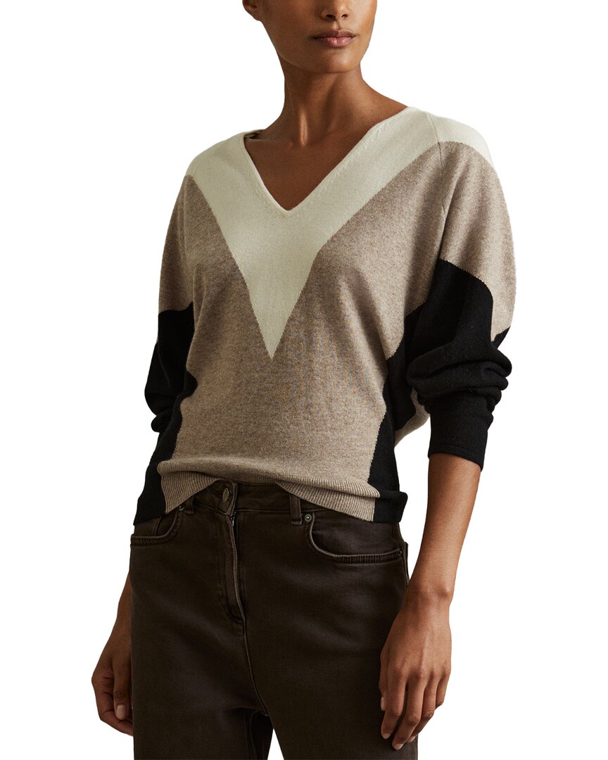 

Джемпер Reiss Esme Colorblock с V-образным вырезом, из шерсти и кашемира, коричневый