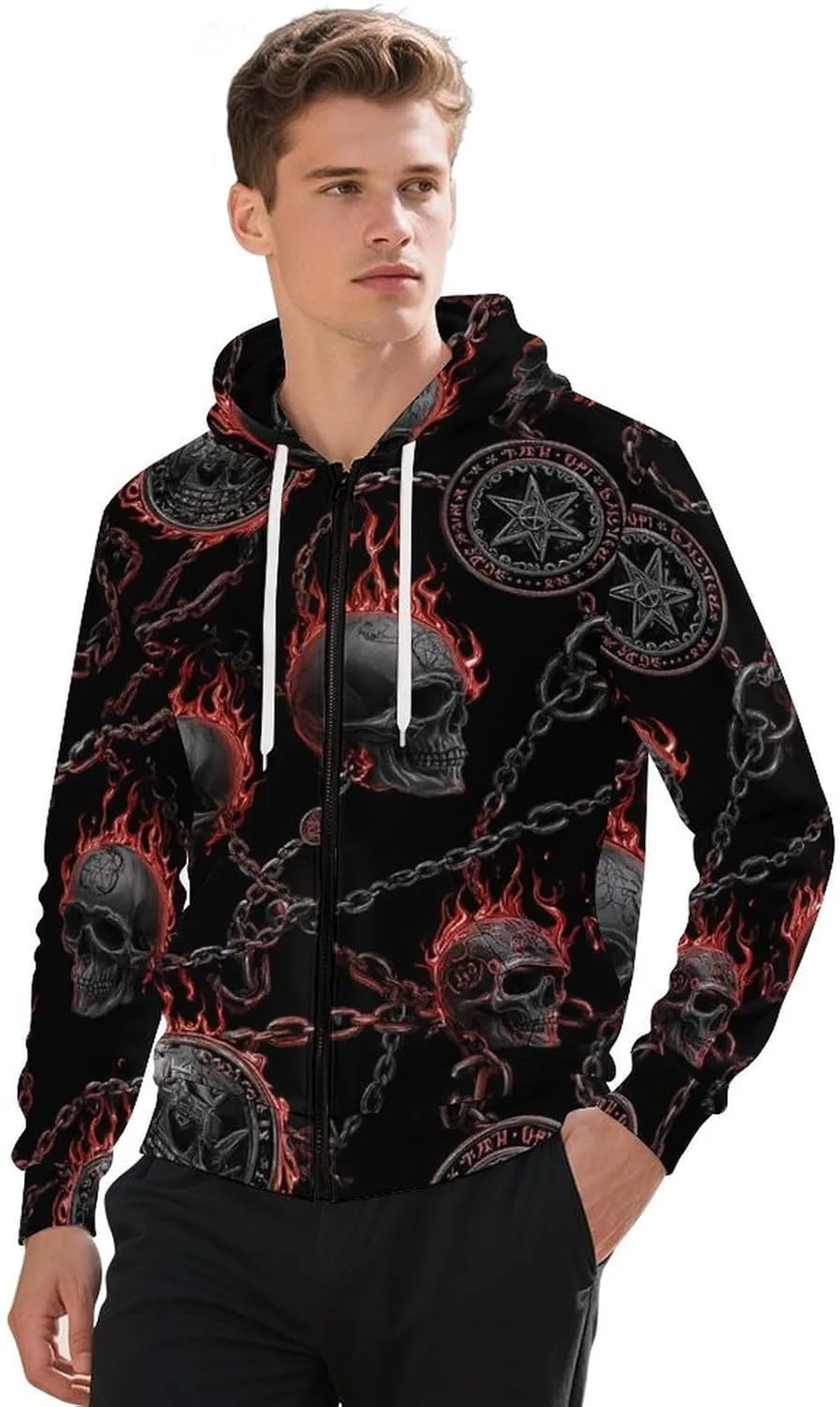 

Мужская толстовка с капюшоном на молнии, синий цветочный принт, с карманом GemGam