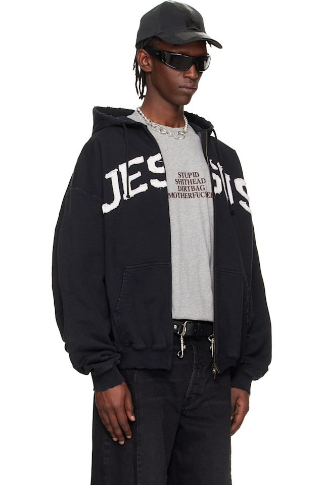 Vetements Черная толстовка на молнии с надписью «Иисус Христос» — фото 2