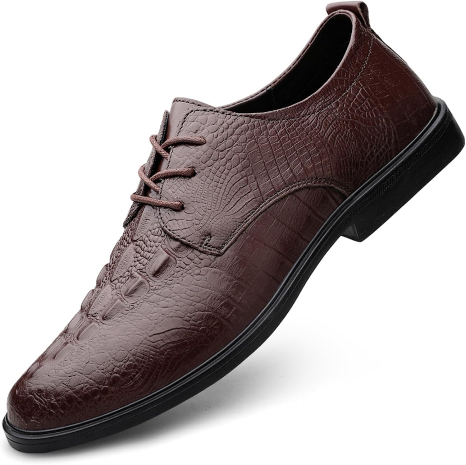 

Мужские винтажные оксфорды с шнуровкой, с тиснением под крокодила, низкие, с нескользящей резиновой подошвой, повседневные дерби для формальных мероприятий, выпускного, бизнеса и свадьбы Qwuieoin, коричневый