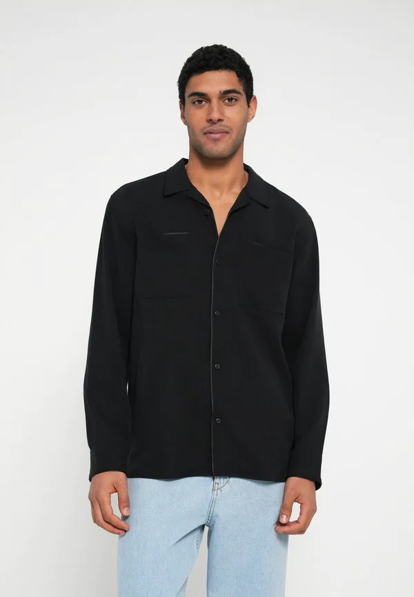 Блестящая рубашка с отложным воротником, удобная рубашка Calvin Klein, Black — фото 4