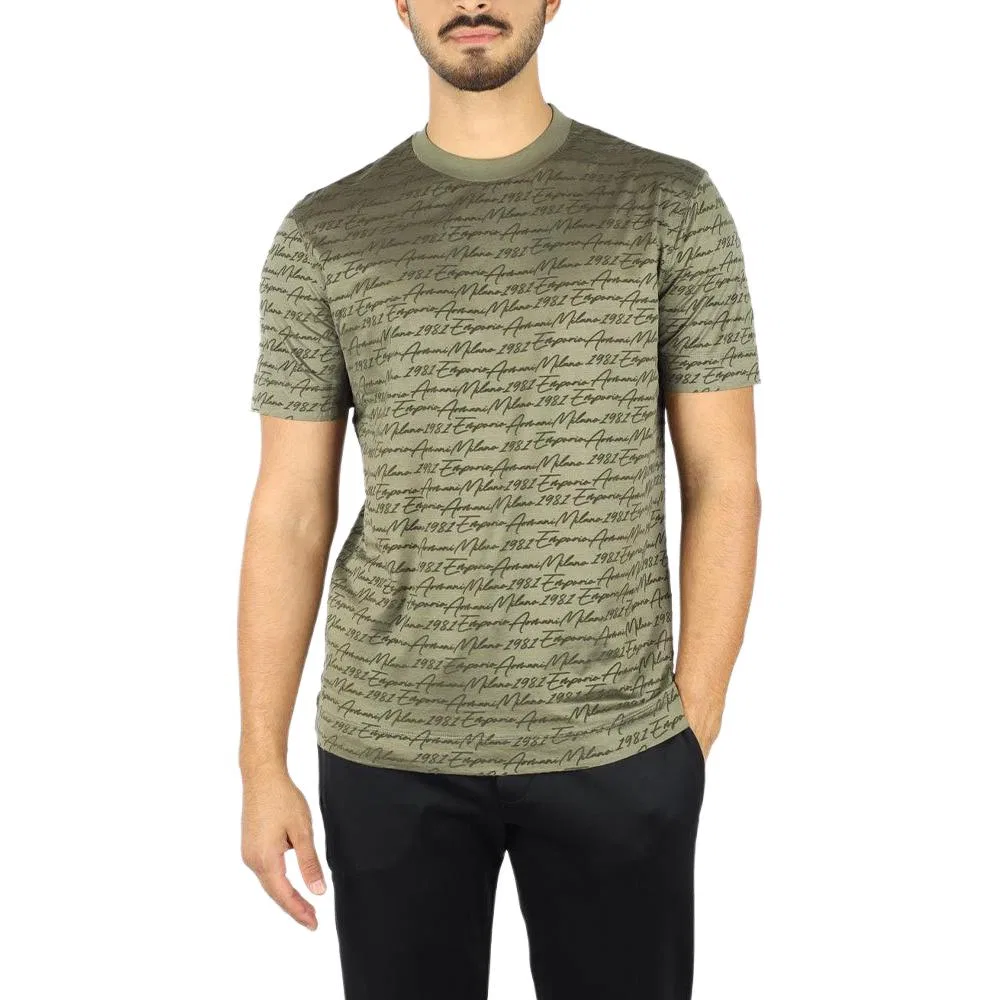 Футболка из джерси с велюровым принтом All-Over Flocked Logo EMPORIO ARMANI, Green