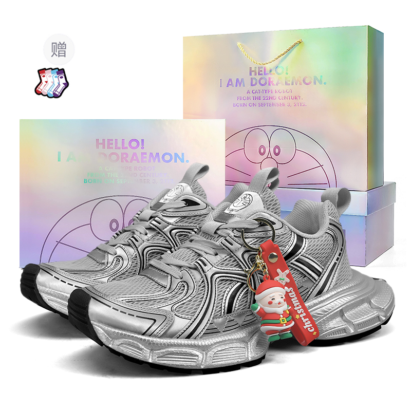 

Doraemon Дораэмон Низкие массивные кроссовки унисекс — космическое серебро (рождественская коллекция) [коробка] + носки, цвет Space Silver (Christmas Collection)[Box]+Socks