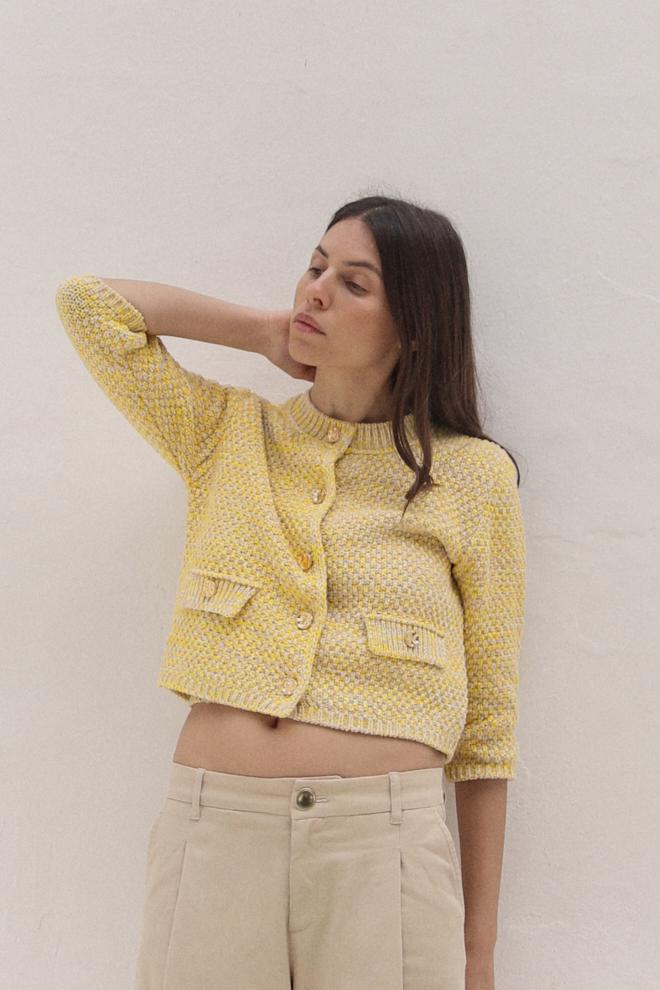 

Вязаный кардиган с рукавом длиной 3/4 ZARA, желтый