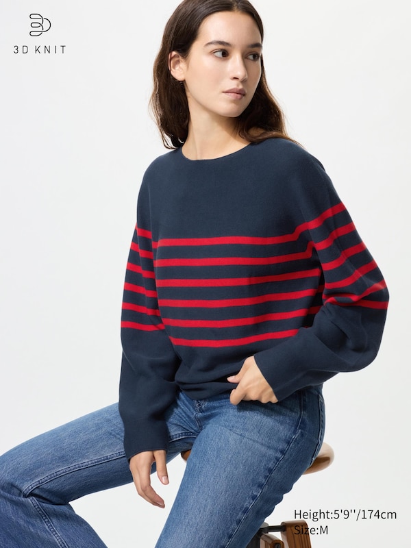 

Хлопковый 3D-джемпер с объемными рукавами в полоску Uniqlo, 69 navy