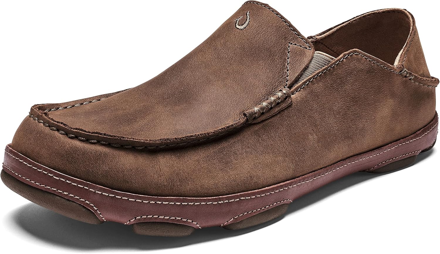 

Мужские премиальные кожаные туфли OLUKAI Moloa, легкое надевание и снятие, повседневные и лоферы, задник с амортизирующей вставкой и улучшенное сцепление, Ray/Toffee