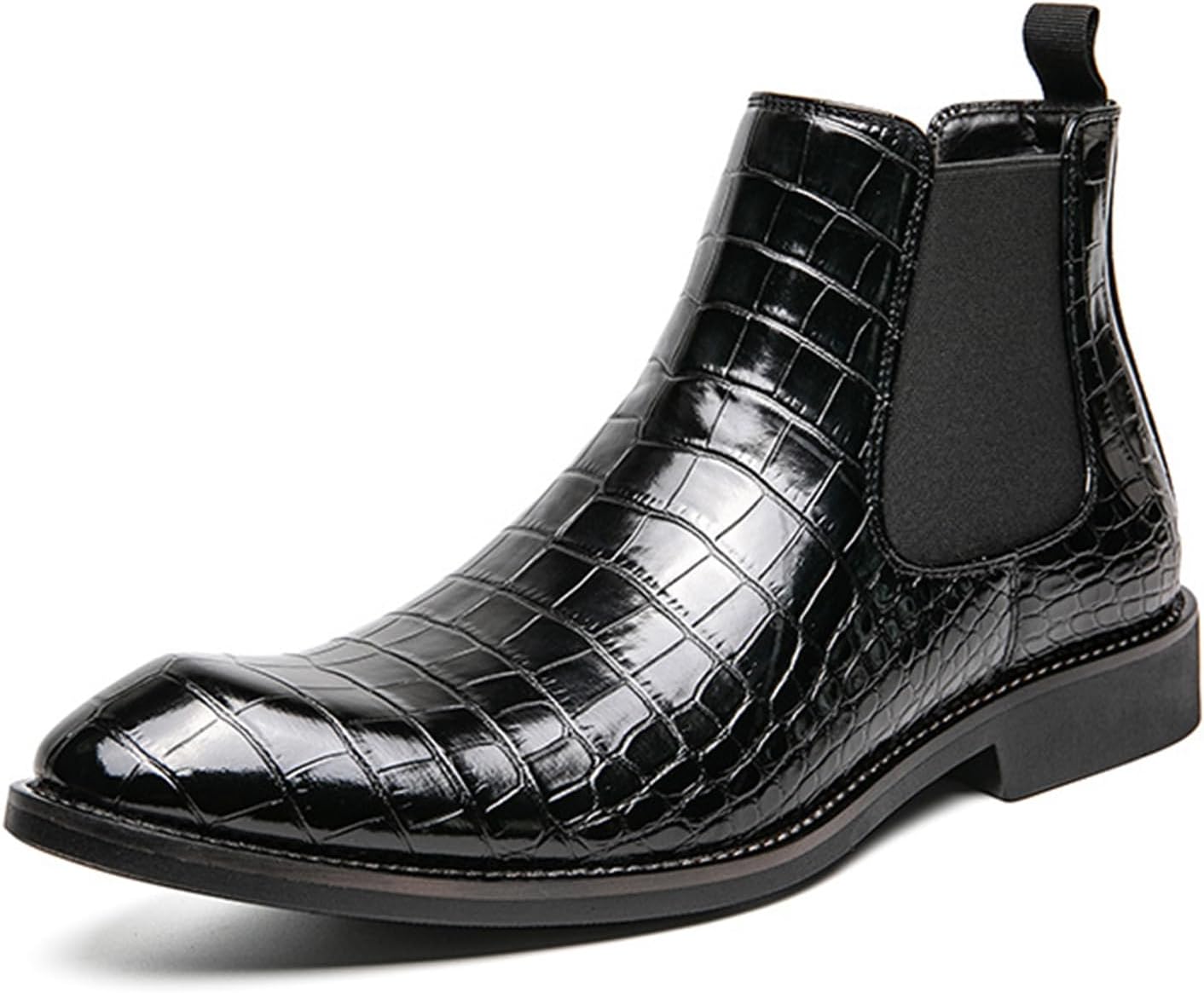 

Мужские кожаные высокие ботинки Челси с принтом, без шнурков, модный британский стиль, заостренный носок, эластичная резинка, ботинки до щиколотки, деловые повседневные оксфорды Glbdu, черный