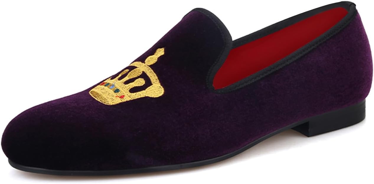 

Мужские лоферы Santimon, слипоны для свадьбы, повседневные замшевые бархатные пенни-лоферы, модные туфли с вышитой короной для делового костюма и смокинга, роскошные туфли для выпускного, вечеринки, дискотеки для мужчин, фиолетовый