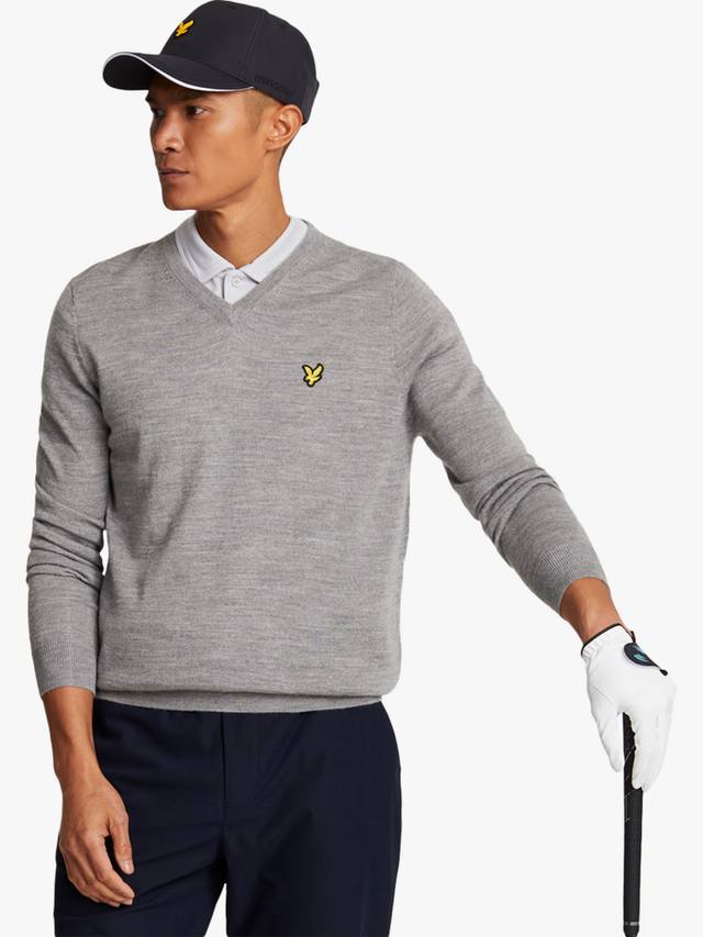 

Вязаный свитер с v-образным вырезом из шерстяной смеси для гольфа Lyle & Scott, Mid Grey Marl