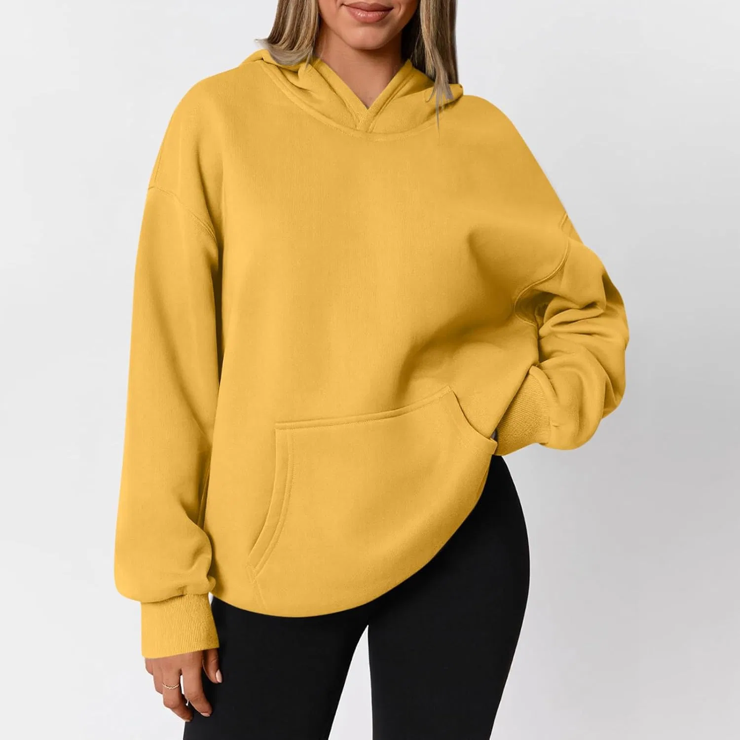 Худи оверсайз женское из флиса, цвет A019-yellow — фото 2