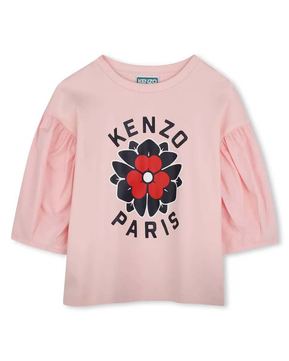 

Футболка из хлопка для девочки с французскими рукавами Kenzo Kids, цвет Rosa