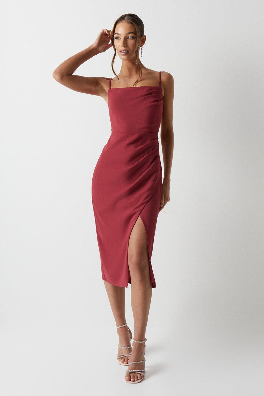 

Плиссированное атласное платье подружки невесты с запахом и бретельками Coast, коричневый