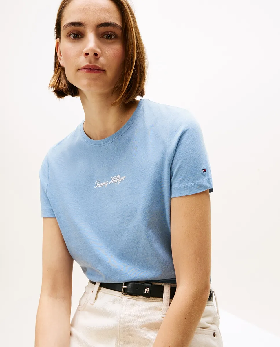 Женская футболка с накладным логотипом на груди Tommy Hilfiger, светло-голубой — фото 3