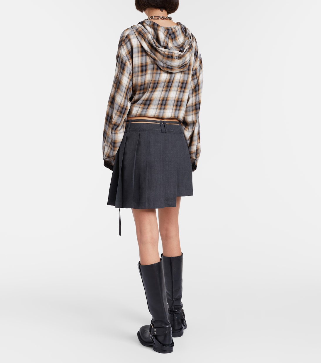 Асимметричная плиссированная мини-юбка Acne Studios, Dark Grey — фото 3