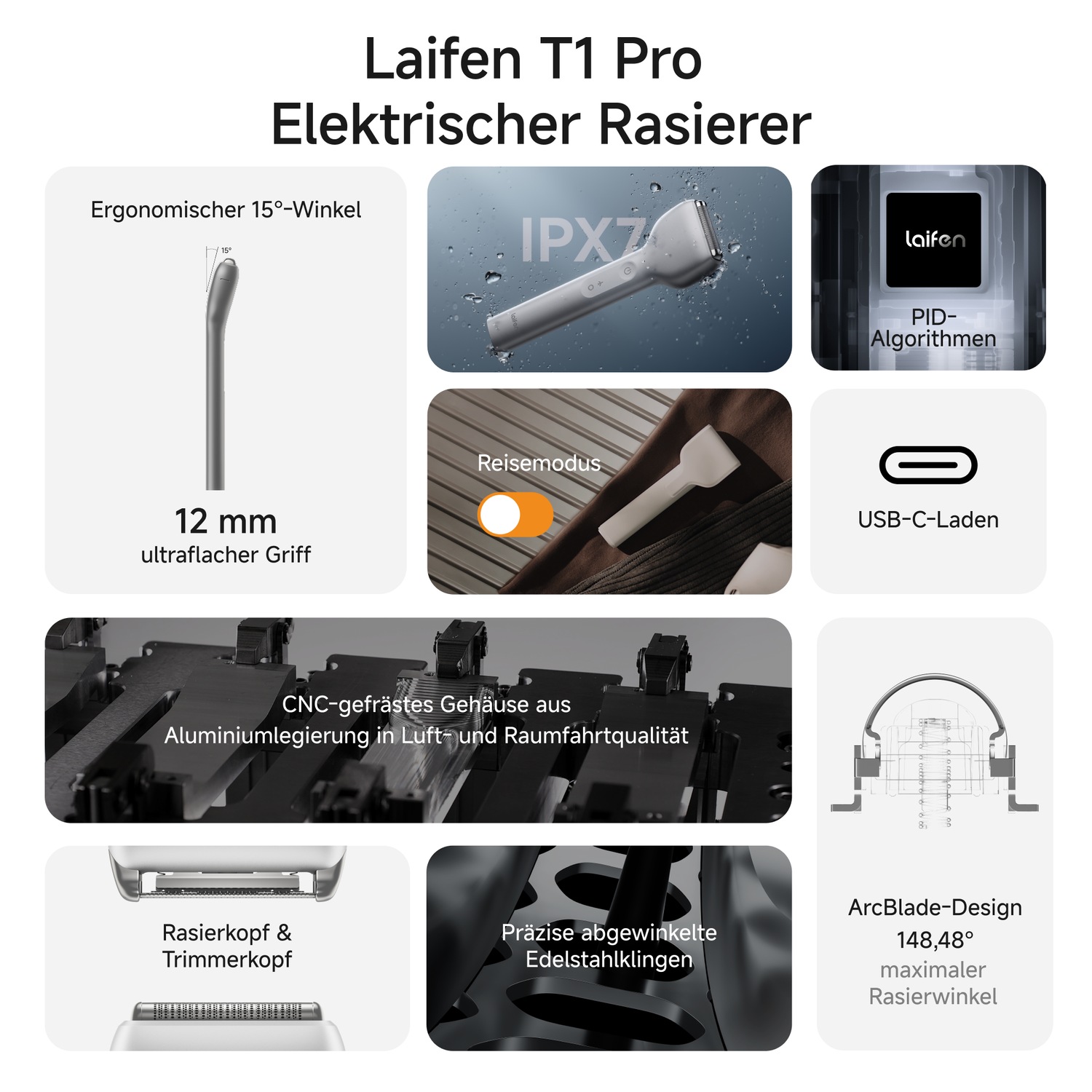 Бритва t1 pro rasierer space grau aluminium Laifen, space grau aluminium, количество 1 шт. — фото 2
