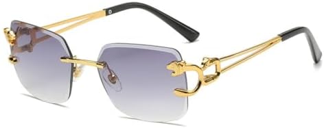 

Квадратные солнцезащитные очки без оправы для женщин, ретро-очки с изображением головы гепарда для мужчин, летние вечеринки, защита от ультрафиолета UV400 MTZJH, C01 Gold Grey