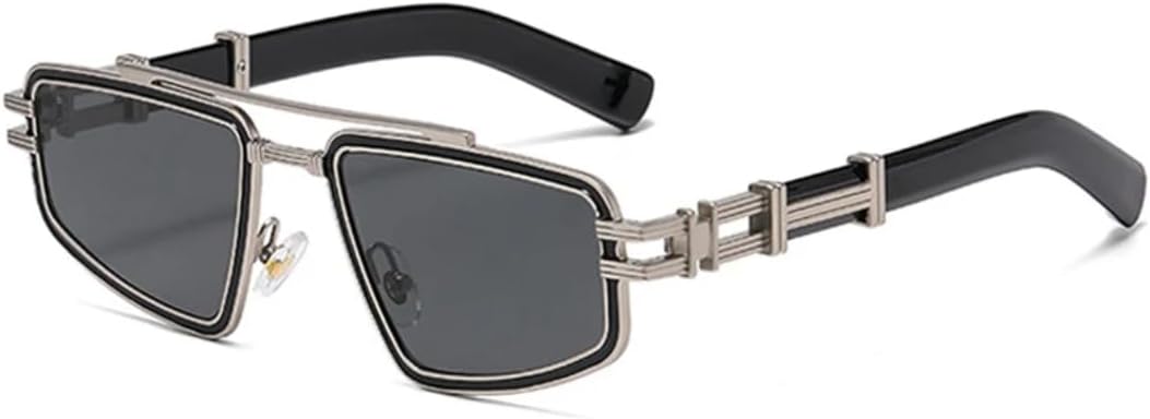 

Мужские солнцезащитные очки в стиле ретро с металлическими двойными перемычками, сине-розовые линзы, защита от УФ-излучения UV400, модный стиль панк, роскошные женские очки VRTRFFTR, Silver Black Gray