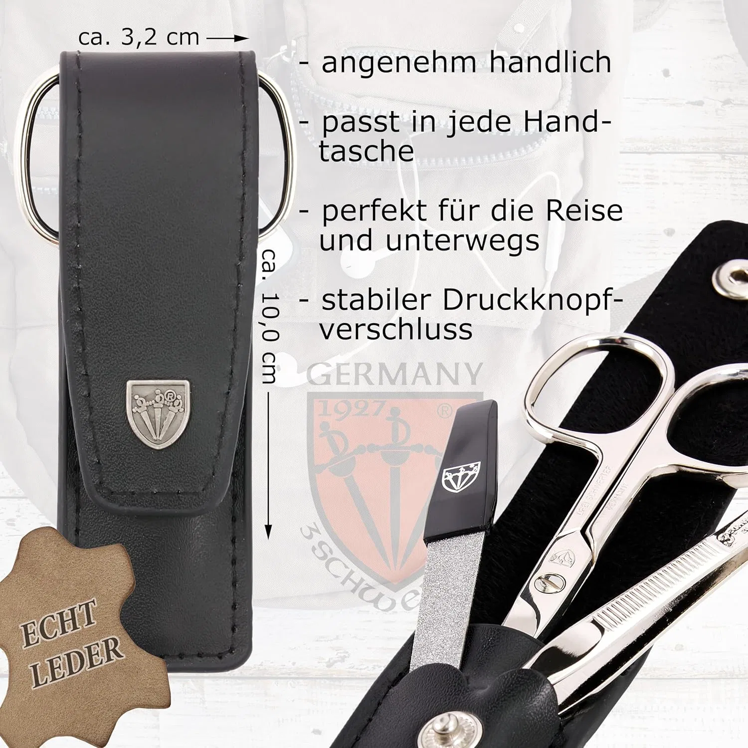 Маникюрно-педикюрный набор из 3 предметов в кожаном чехле от 3 Swords Drei Schwerter, Black - Genuine Leather — фото 4