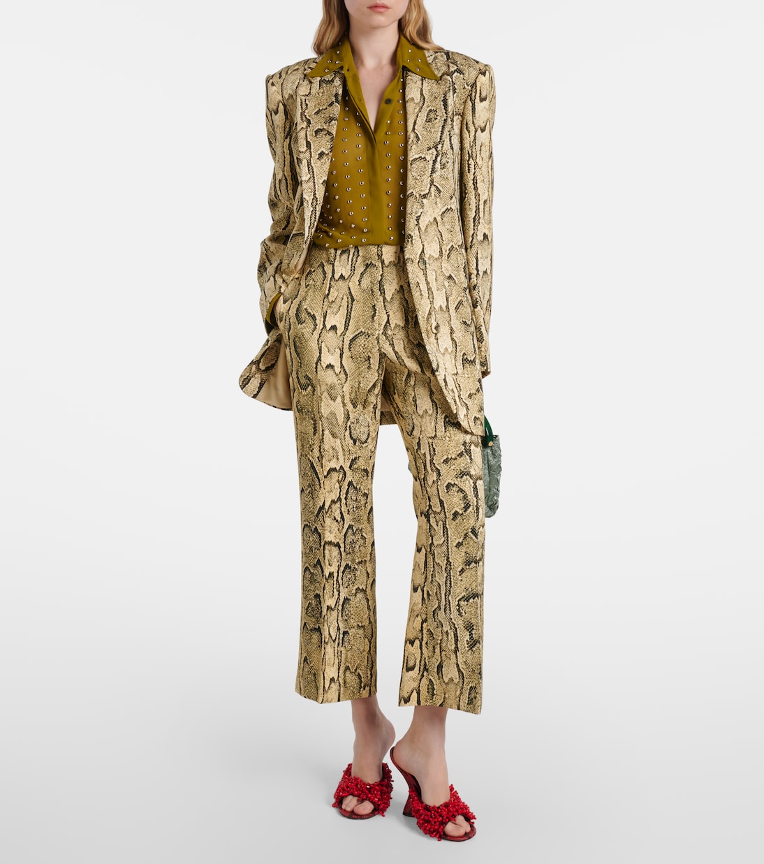 Бисерные мюли на клину с принтом змеиной кожи Dries Van Noten, Vermillon — фото 3