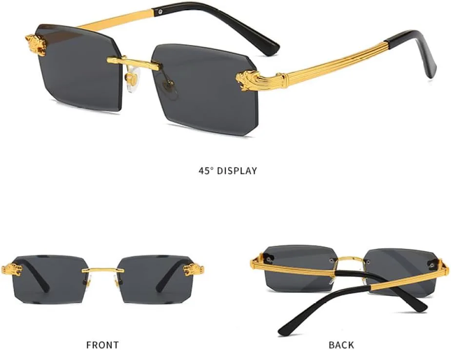 

2026 Прямоугольные модные солнцезащитные очки без оправы для женщин и мужчин в стиле стимпанк, ретро-винтаж, модная оправа, черные, один размер MTZJH, One Color