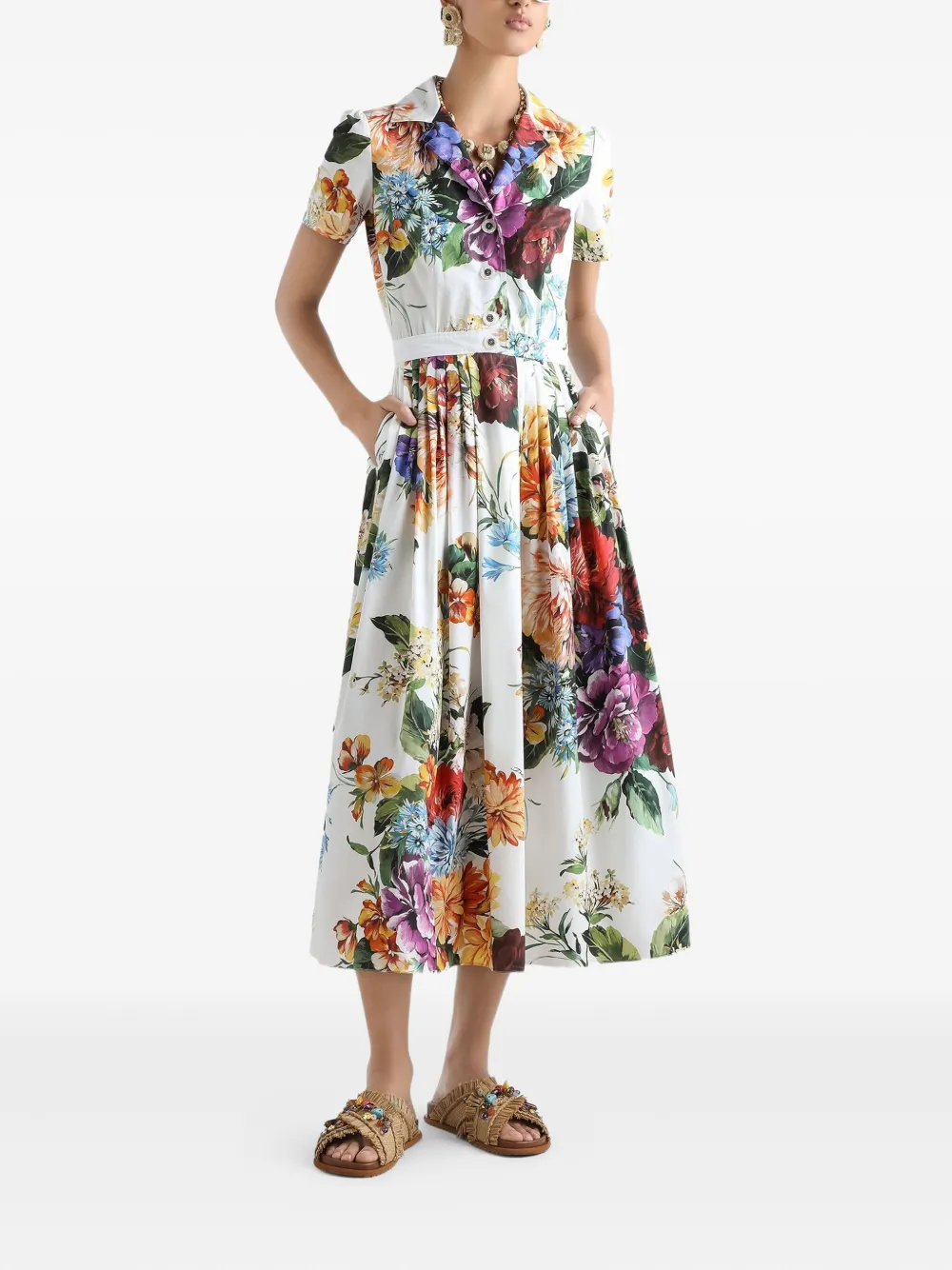 Платье макси с цветочным принтом DOLCE & GABBANA, белый — фото 2