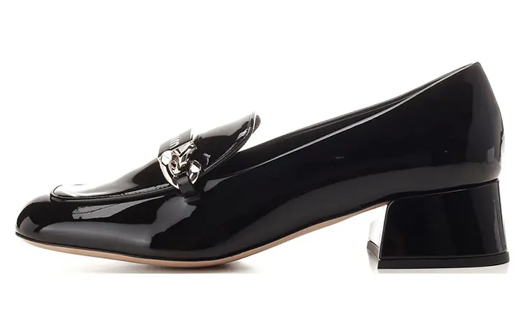 Туфли на устойчивом каблуке MIU MIU черные