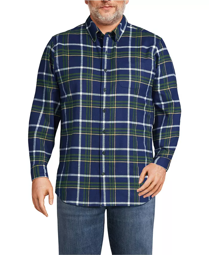 

Фланелевая рубашка Big & Tall Traditional Fit Flagship Lands' End, синий