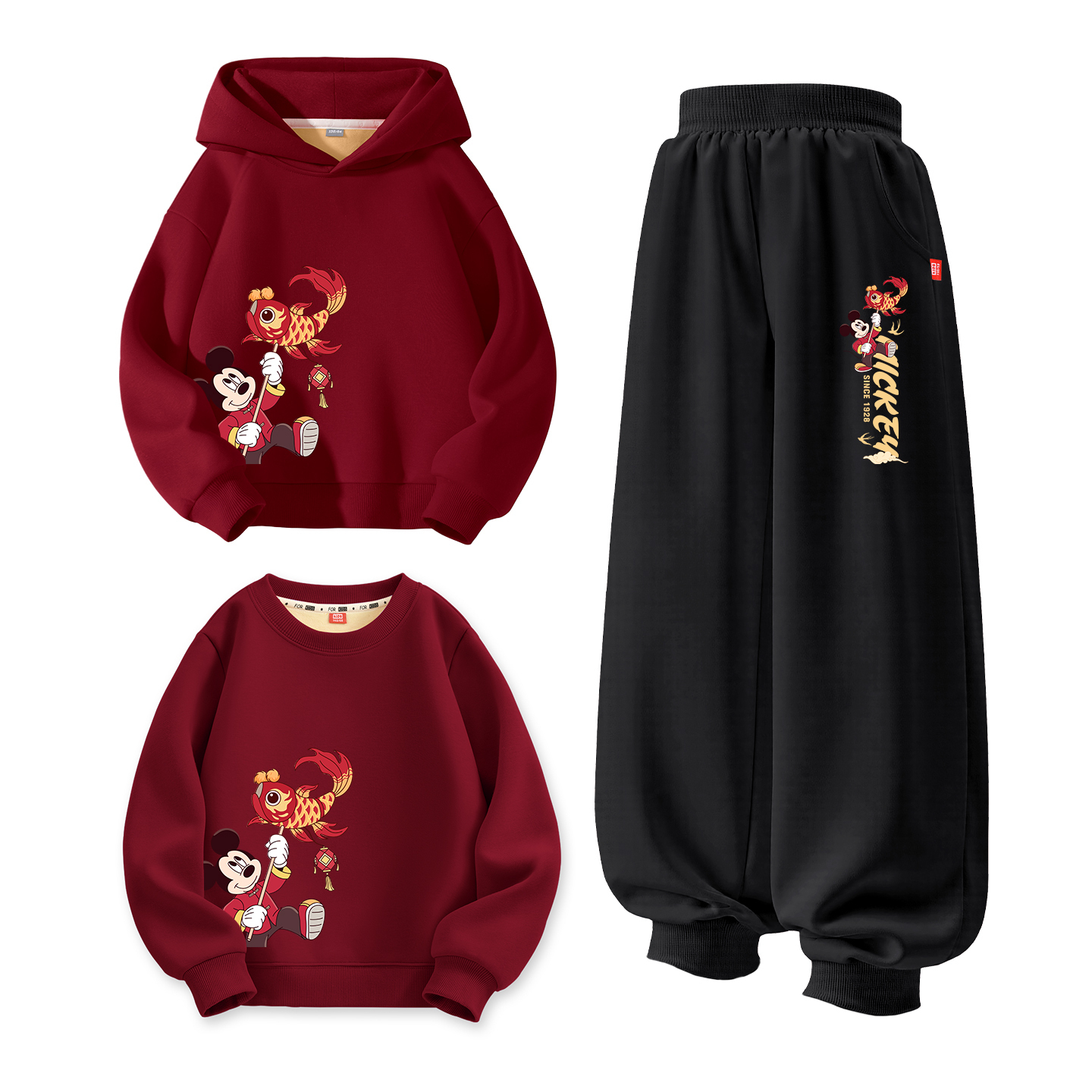 Детский костюм Tang с круглым вырезом и толстым воротником Disney, [thickened and fleece-lined]di new year qi right upper бордовый+di new year qi темно-синий +di new year qi right upper бордовый — фото 3