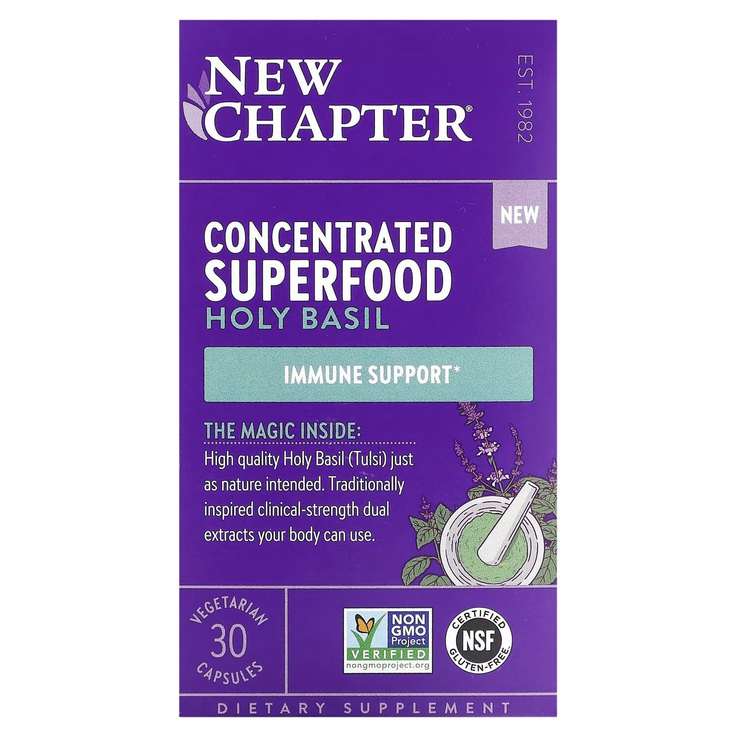 

Концентрированный суперпродукт Holy Basil, 30 вегетарианских капсул New Chapter
