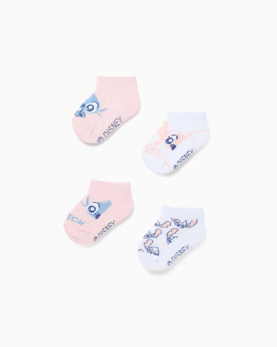 

Набор из 4 вязаных носков для девочки с мотивом Ститч Zippy, розовый/белый