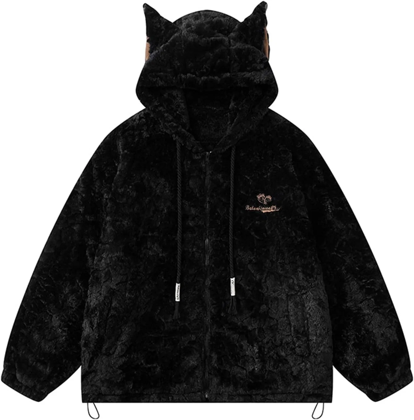 Худи с капюшоном, кошачьи ушки, Fuzzy Sweatshirt Sherpa Hoodie, Black — фото 4