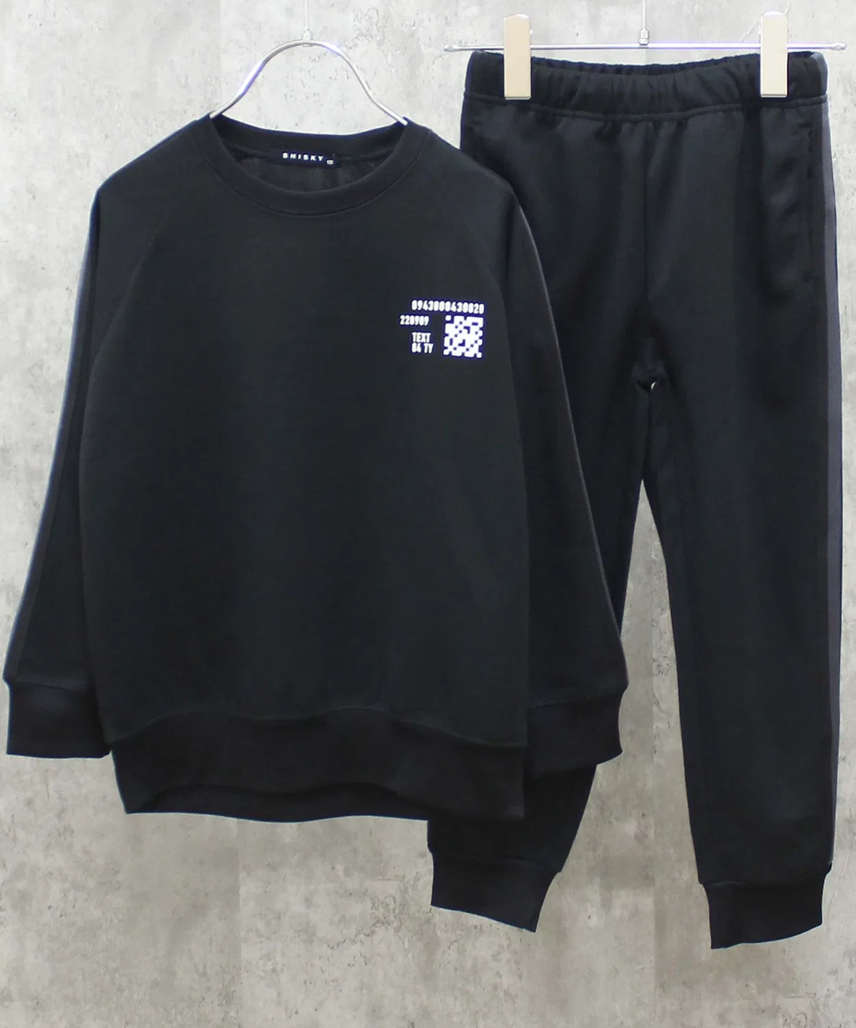 Свитшот и брюки из рифленого трикотажа с 4 полосками, Oversize, набор, черный