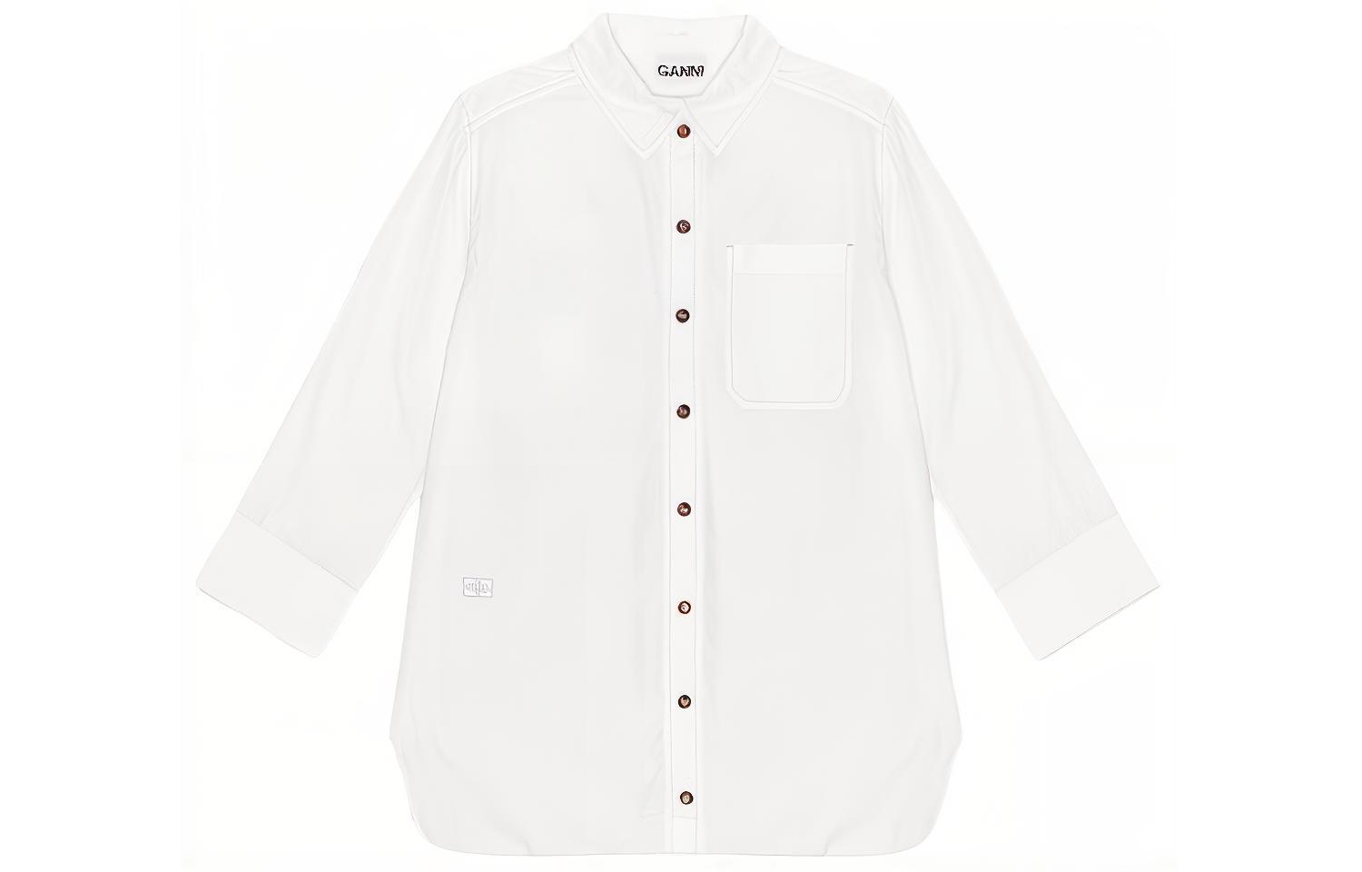 

Рубашка с отложным воротником и фигурным подолом GANNI, белый