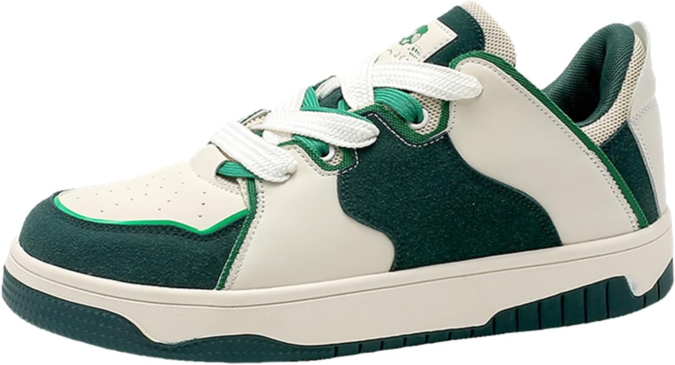

Netehadi Мужская мода Кожаная шнуровка Платформенные кроссовки Легкие удобные кроссовки с круглым носком Обувь для скейтбординга, белый/зеленый