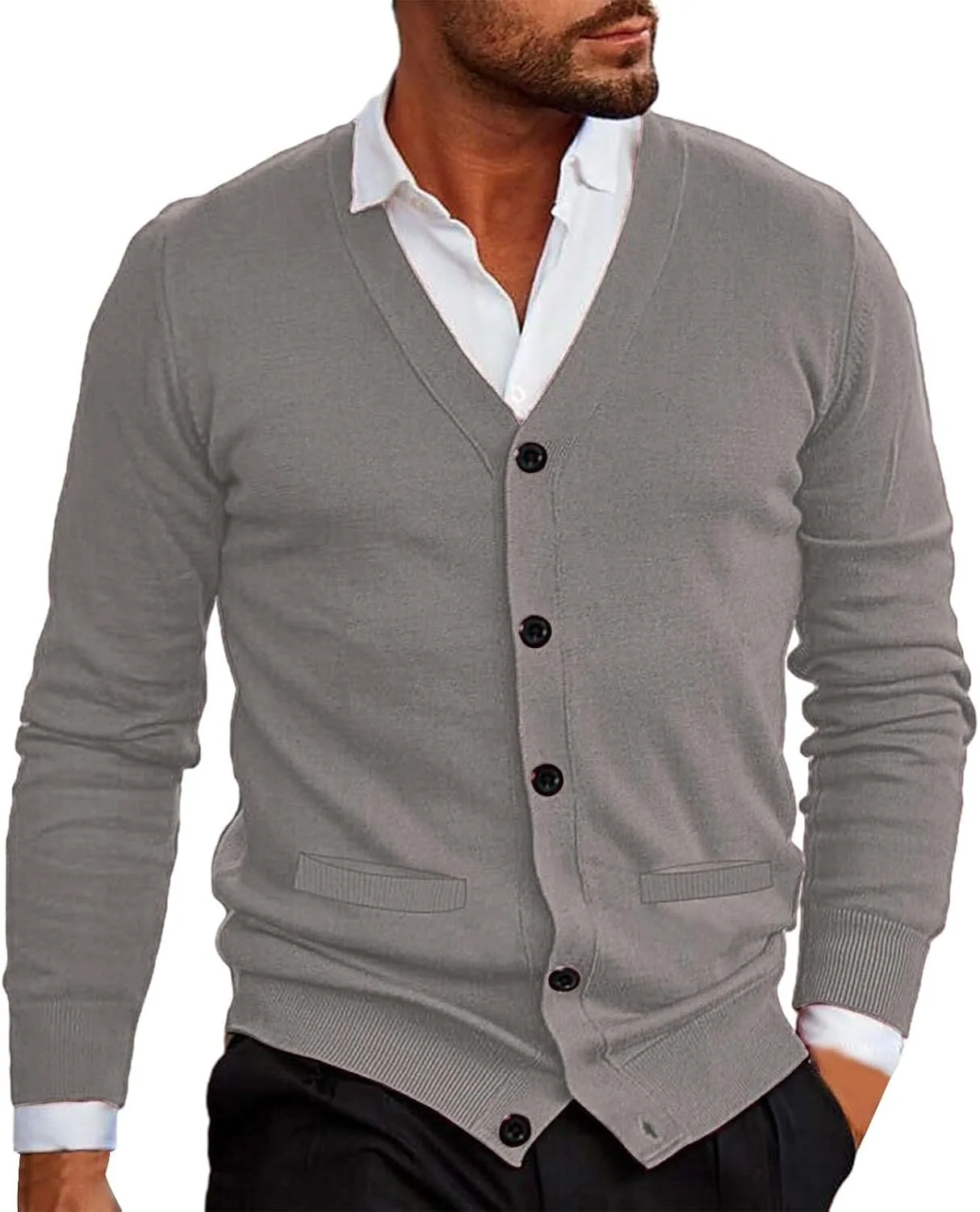 

Кардиган Miyaomn мужской легкий приталенный с V-образным вырезом и карманами