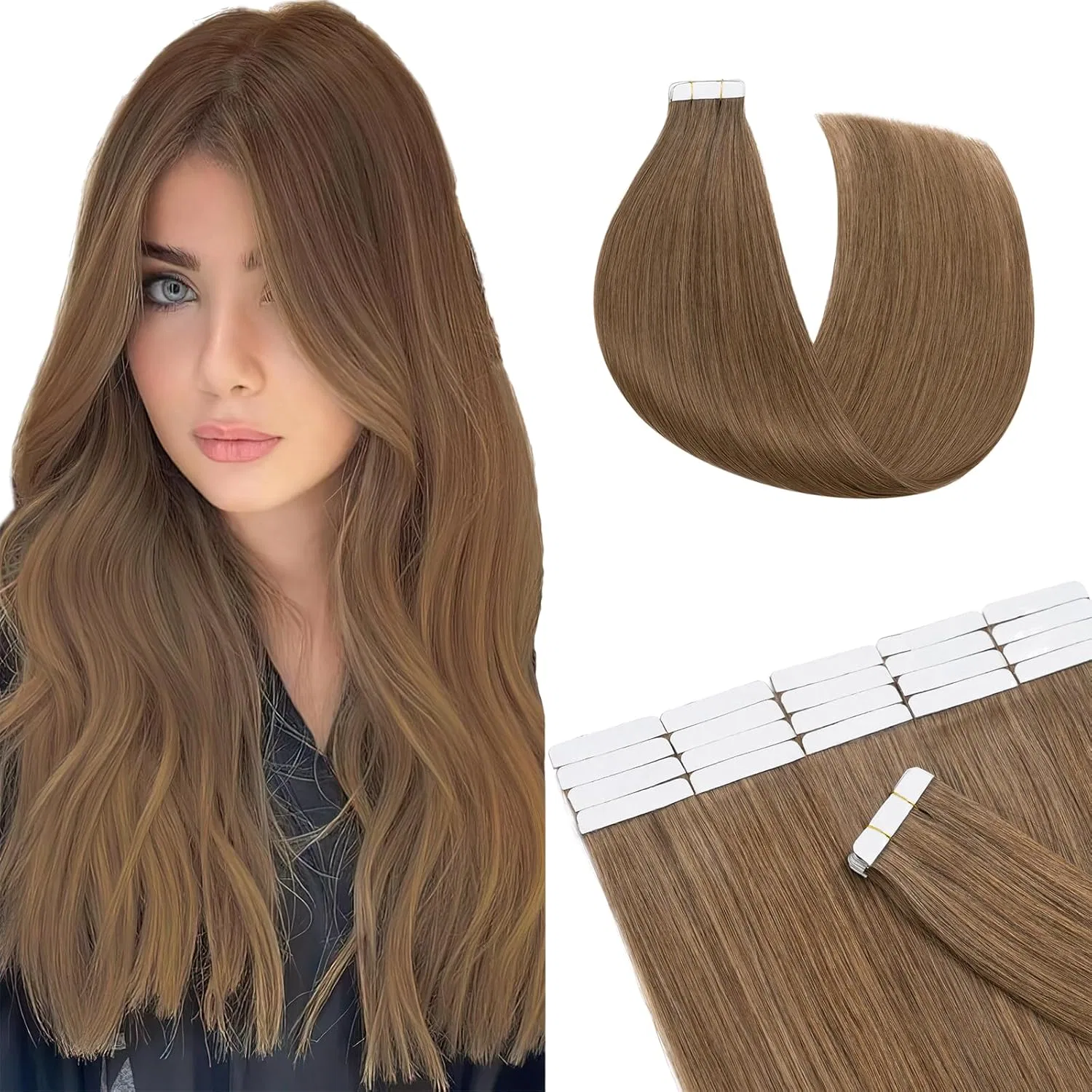 Накладные пряди для наращивания волос, 100% натуральные волосы Remy Sego, Light Brown #6.