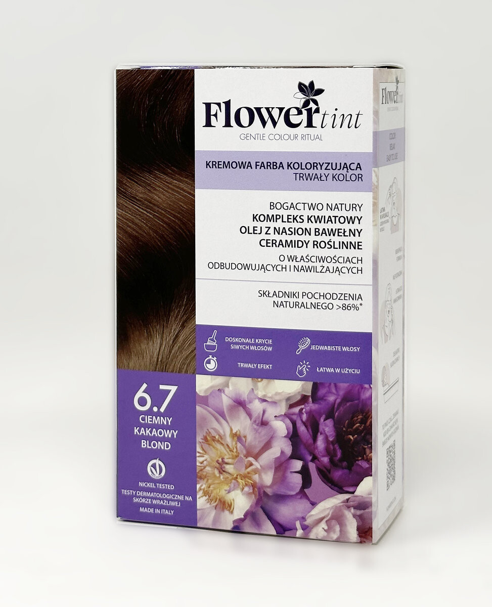 

Flowertint, Перманентная краска для волос, серия какао, 6.7 Темный какао-блонд