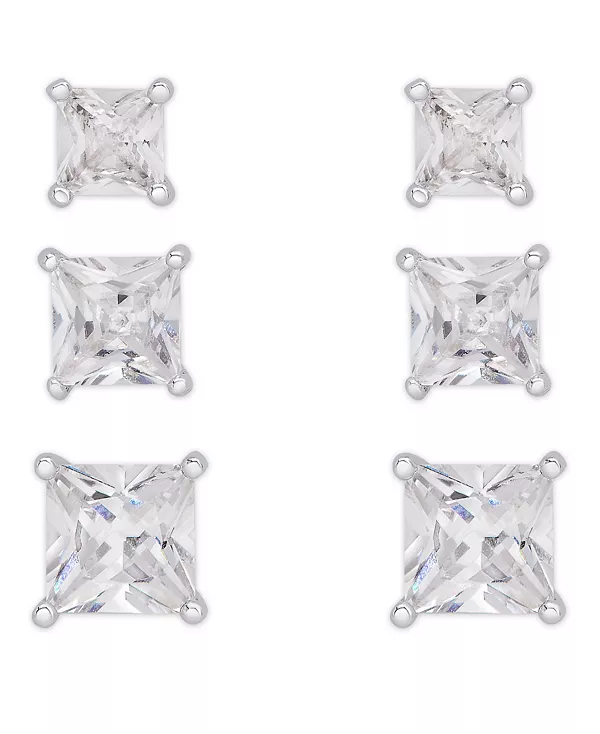 

Набор из 3 серег-гвоздиков с градуированными круглыми кристаллами из кубического циркония в серебряной пластине Macy'S, silver