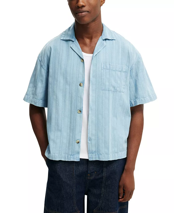 

Мужская постиранная рубашка с коротким рукавом Box Fit COTTON ON, синий