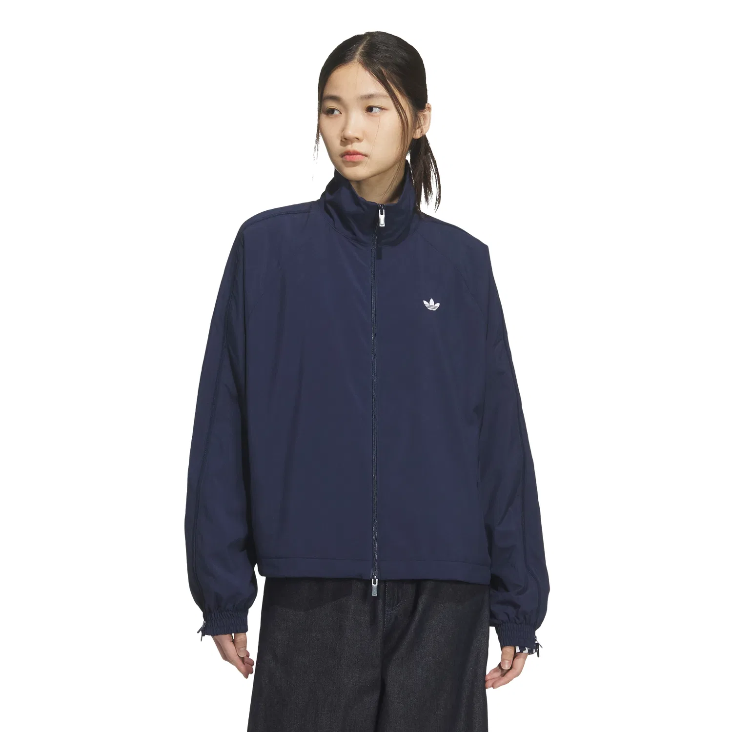 Женский спортивный топ на молнии 3-Stripes тёмно-синего цвета от Adidas — фото 4