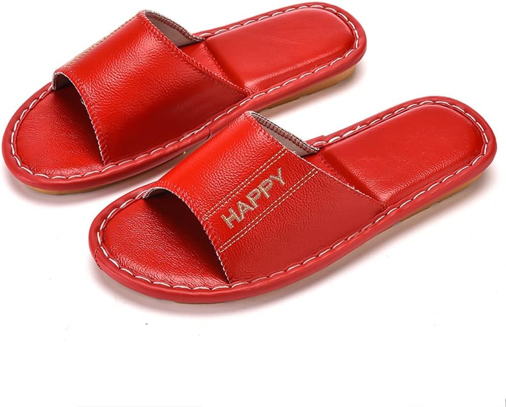 

Летние сандалии с открытым носком из натуральной кожи, унисекс, из коровьей кожи и ПУ, нескользящие, удобные тапочки для дома и улицы Xuemml, красный