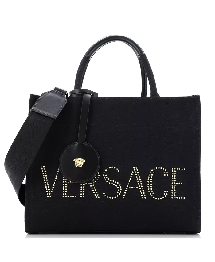 

Средняя сумка La Medusa Tote из заклепочного холста Pre-Owned Versace, черный